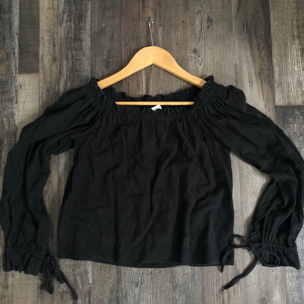 Smocked Off-Shoulder Black Blouse
